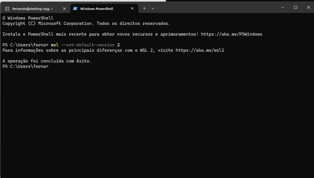 wsl2 windows padrao